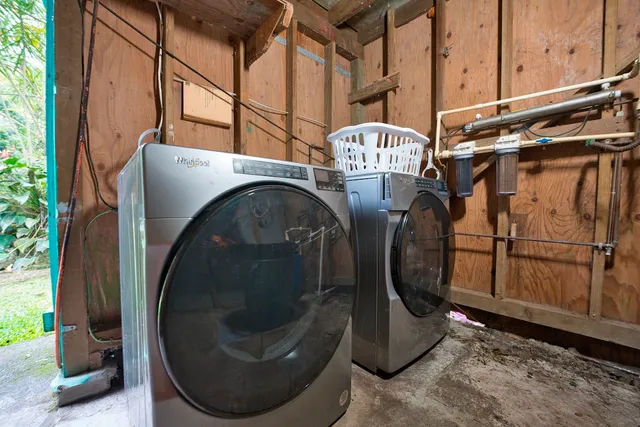 a utility room with dryer and washer