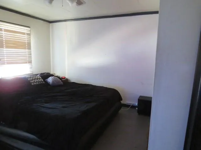 a dining room with a table chairs and a potted plant