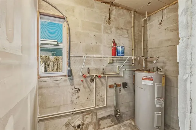 a utility room with a shower