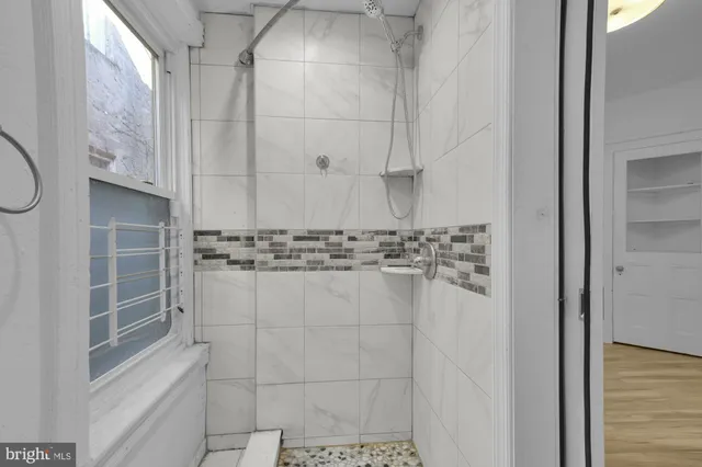 a bathroom with shower