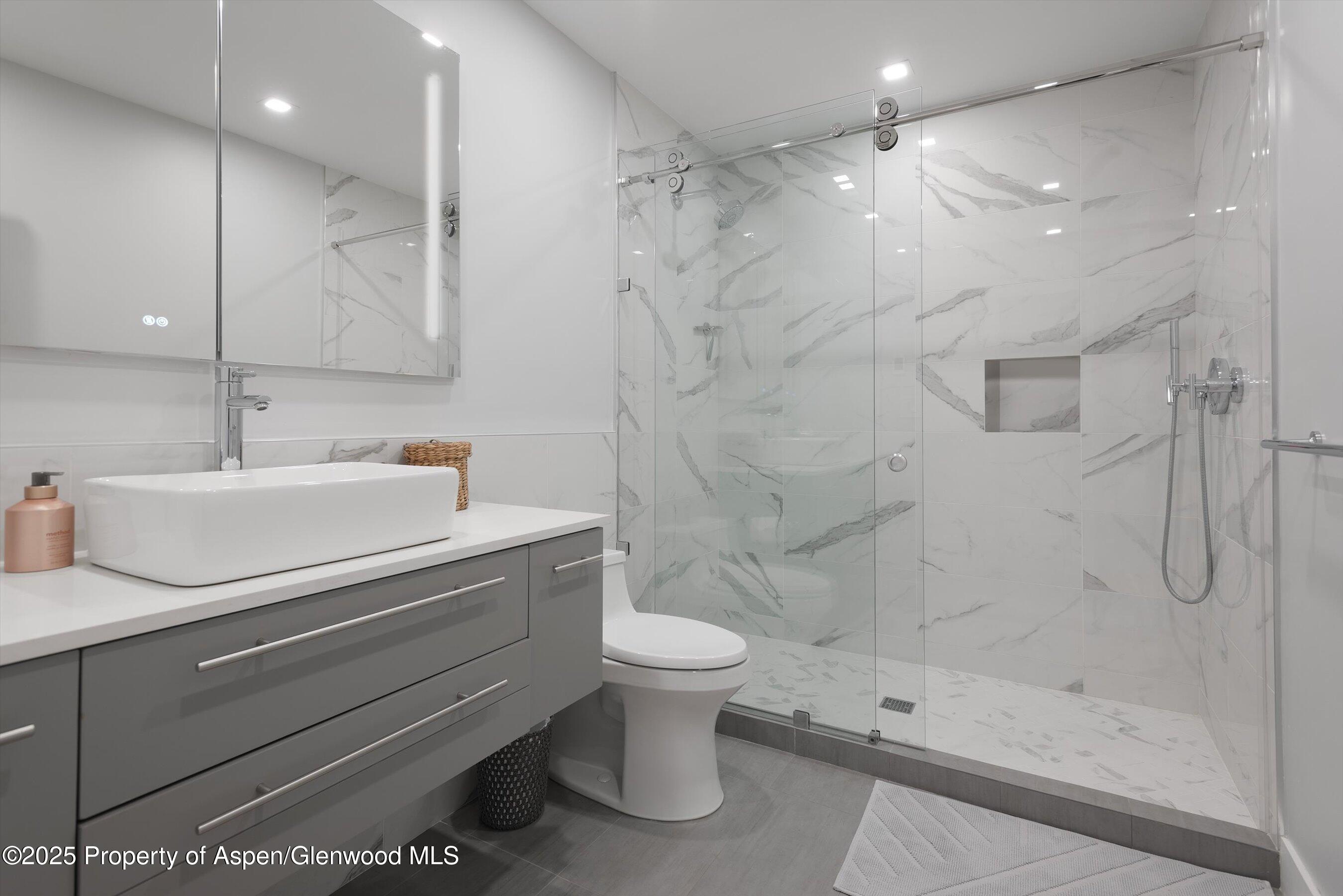 120 South Spring Street, Unit 1 Aspen, CO 81611 - Photo 24 of 37 a bathroom with a sink a toilet and shower