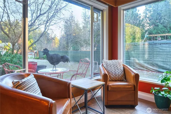 a outdoor living space with furniture and garden view