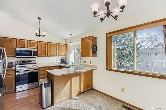 a kitchen with a stove a sink and a refrigerator