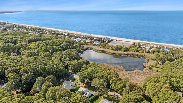 a aerial view of a house with a yard and lake view