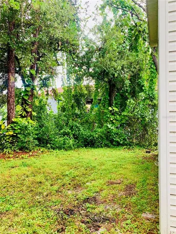 a view of backyard of house and trees