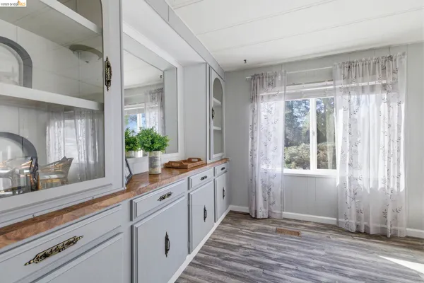 a view of a kitchen from a windows