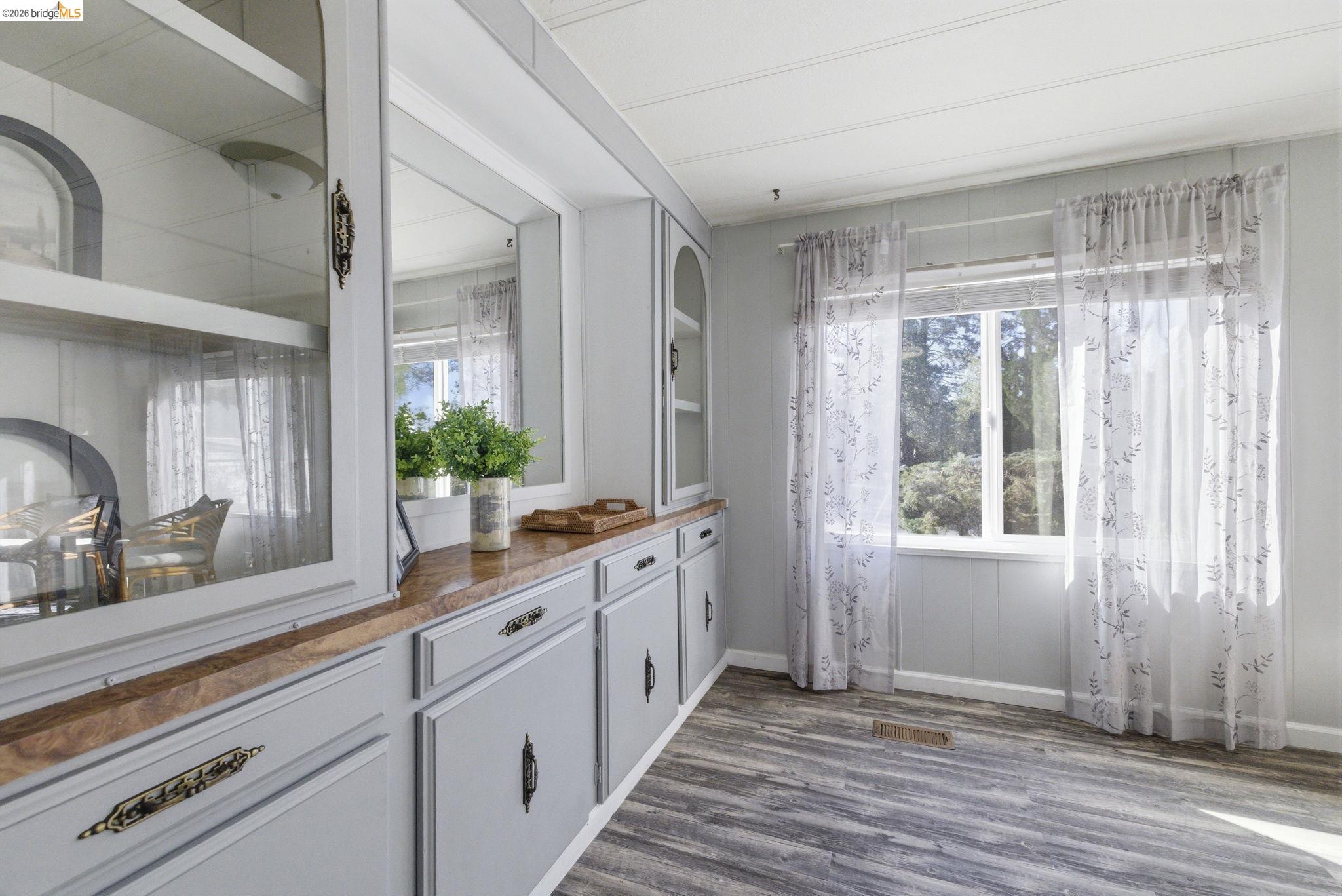 a view of a kitchen from a windows