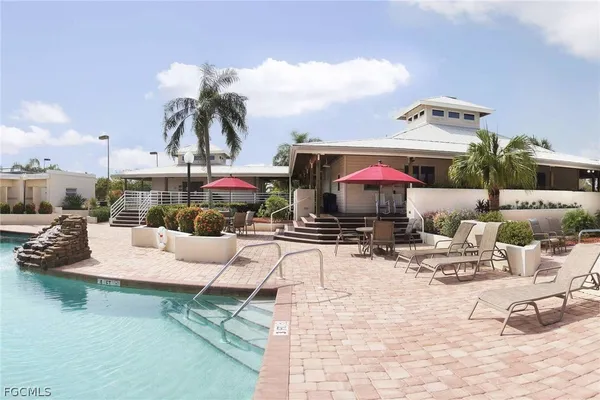 a view of a terrace with seating space