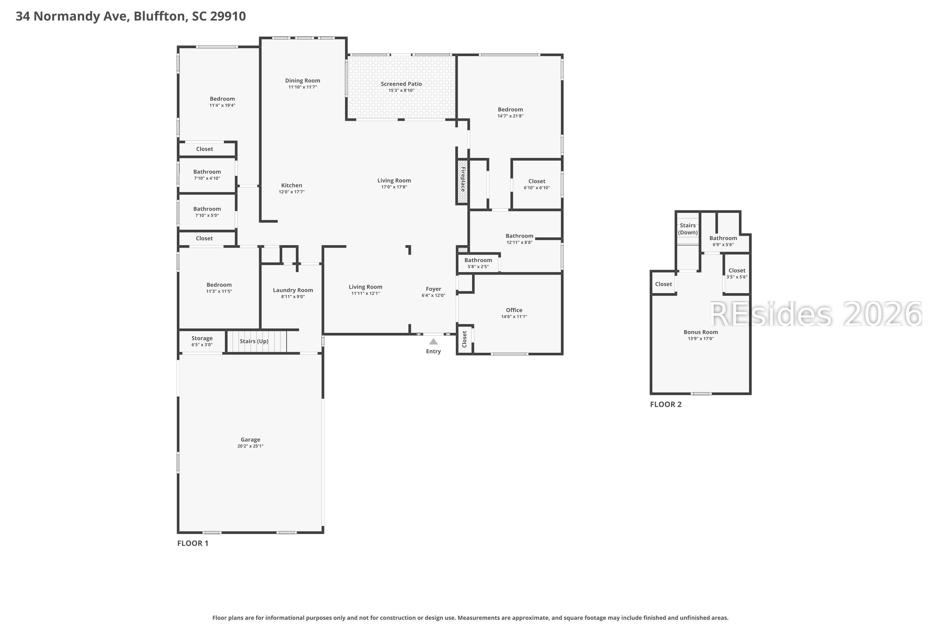 34 Normandy Avenue Bluffton, SC 29910 - Photo 65 of 65 Floorplan - Combined Floor 1 & Bonus/4th Bed