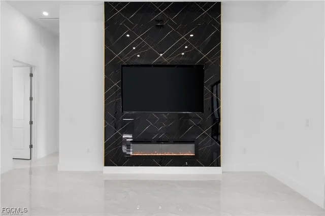 a living room with a fireplace