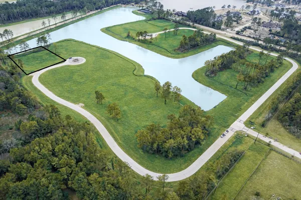an aerial view of a swimming pool