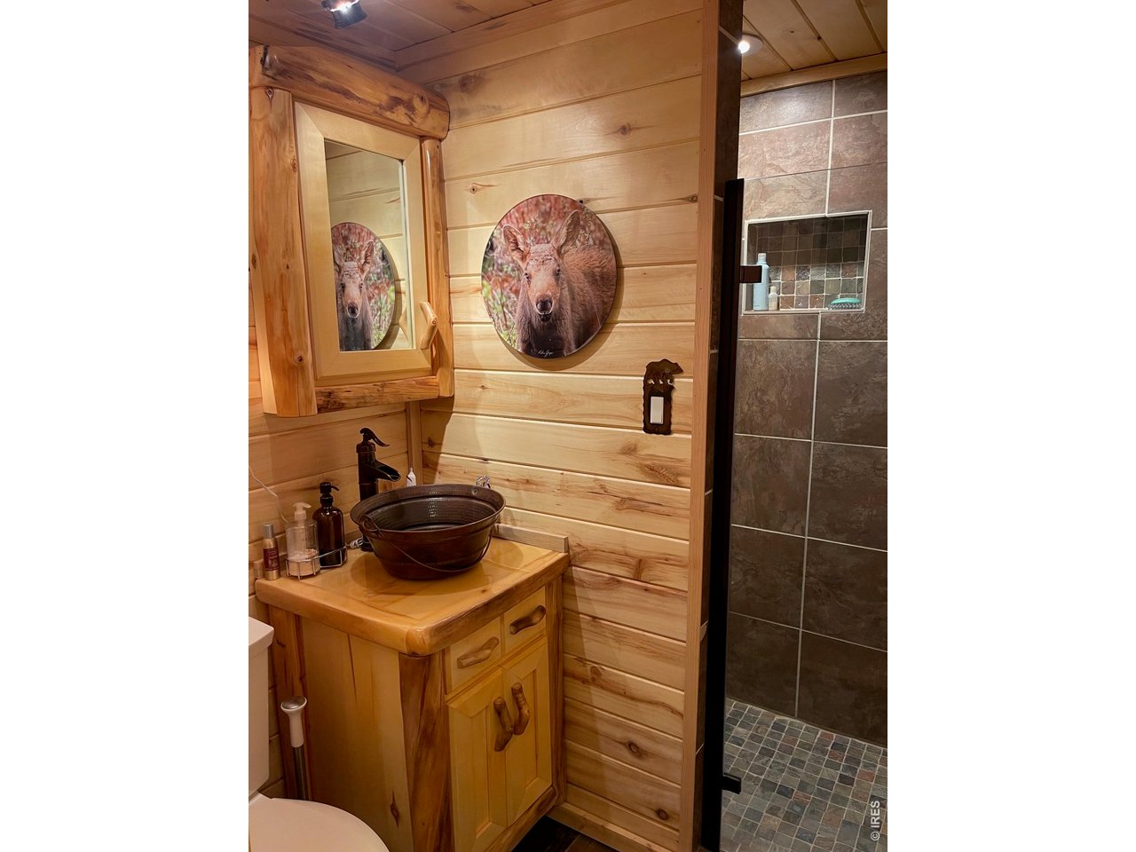 124 Ski Road Allenspark, CO 80510 - Photo 16 of 29 a bathroom with a sink and a mirror
