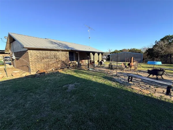 a garden view with a sitting space