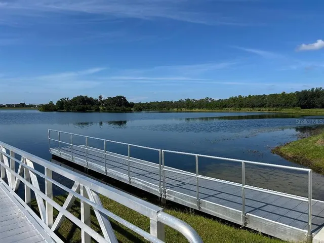 a view of a lake with outdoor space