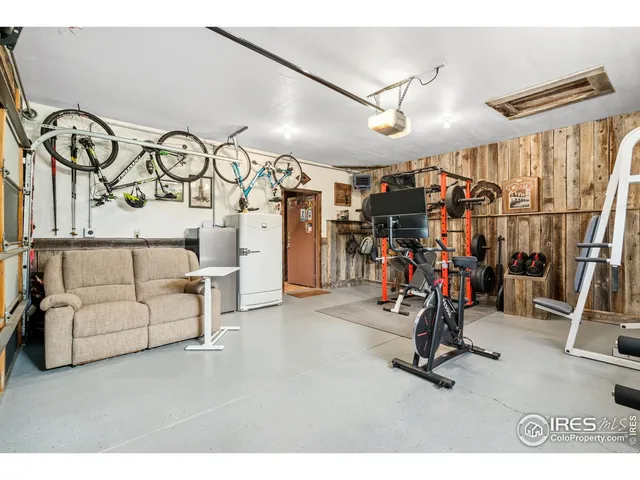 a view of a garage with furniture