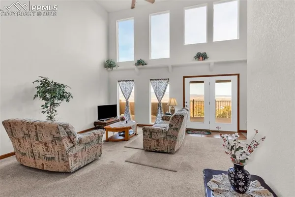 a living room with furniture potted plant and a window