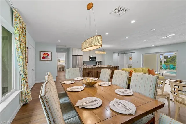a view of a dining room and livingroom