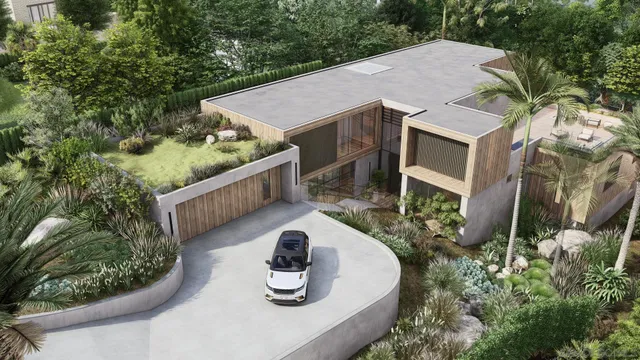 a view of a house with roof and sitting area