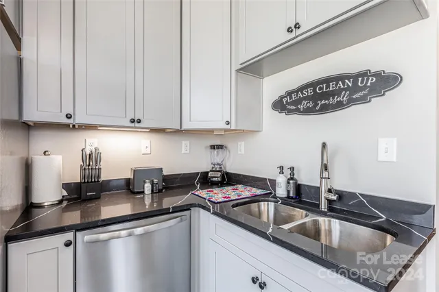 a kitchen with a sink cabinets and stainless steel appliances