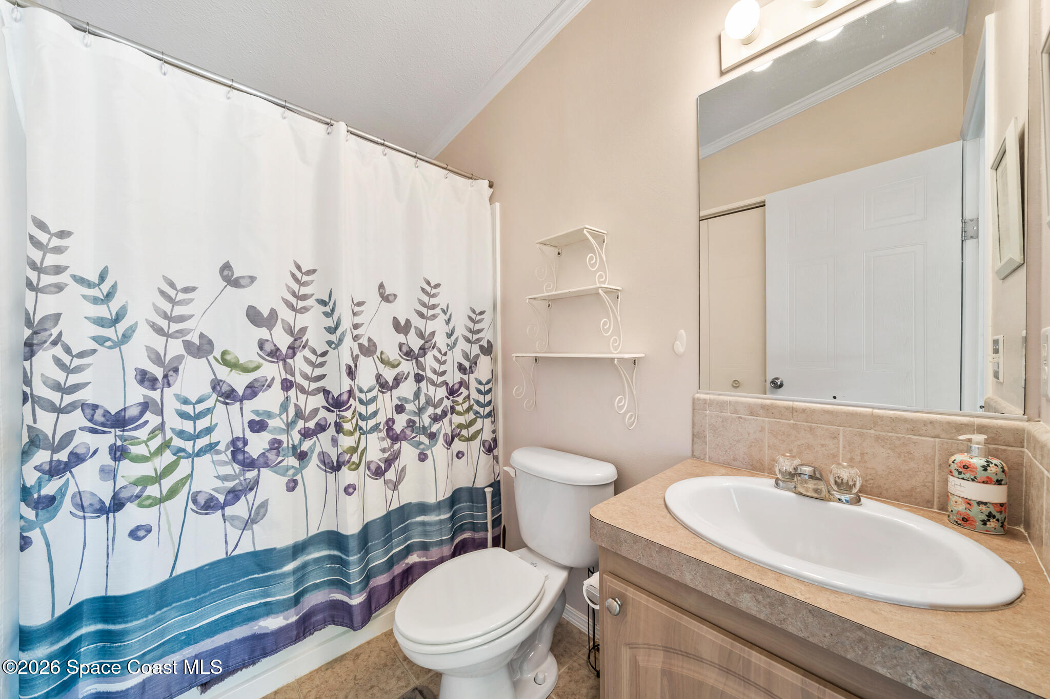 1854 Mango Street Northeast Palm Bay, FL 32905 - Photo 17 of 35 a bathroom with a toilet sink and mirror