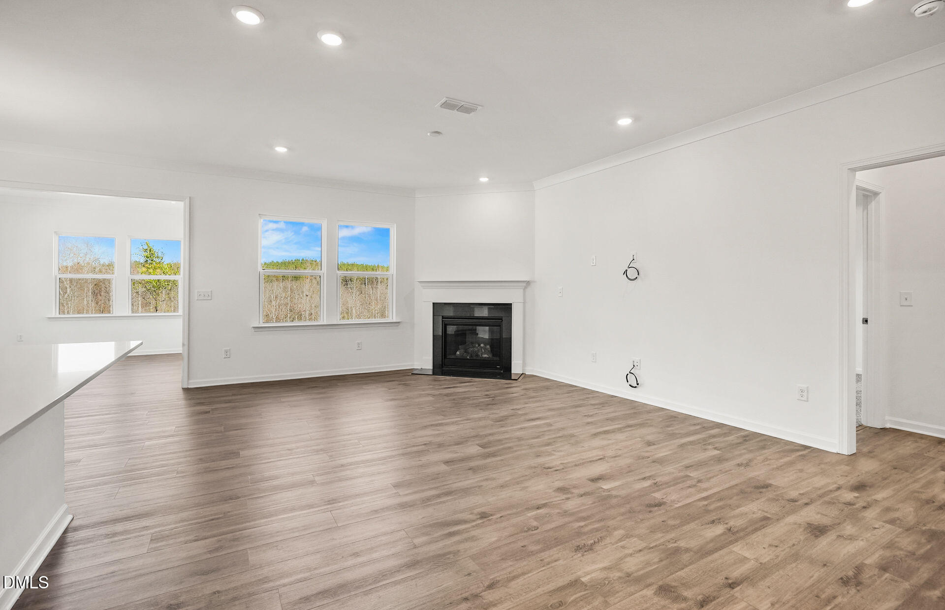 200 Armorial Court Willow Spring, NC 27592 - Photo 14 of 33 an empty room with wooden floor and fireplace