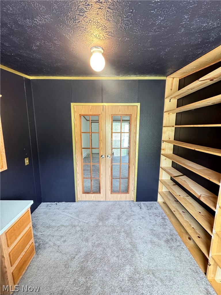28240 Osborne Road Coolville, OH 45723 - Photo 13 of 29 Spare room featuring french doors, light carpet, and a textured ceiling