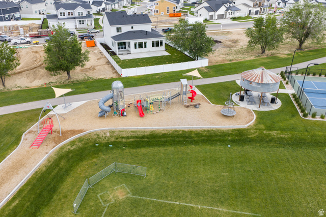 646 South Meade Street Mapleton, UT 84664 - Photo 40 of 46 Community green space featuring a playground, tennis court, and covered seating area