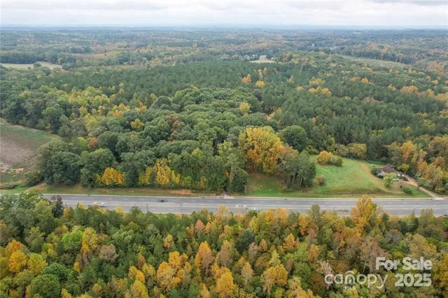 an aerial view of town with residential houses with outdoor space and trees