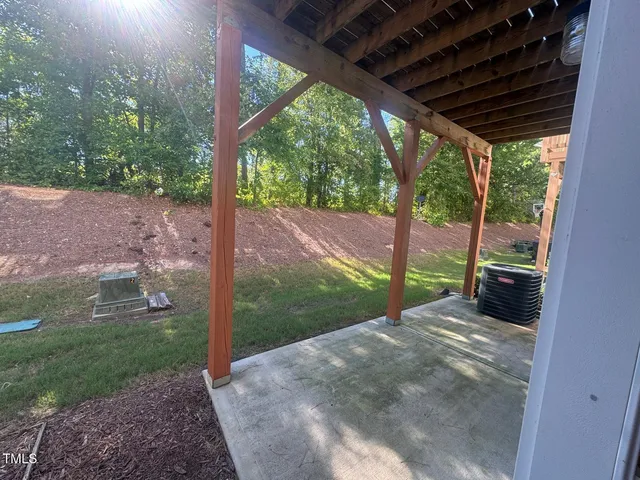 a view of a porch with a backyard