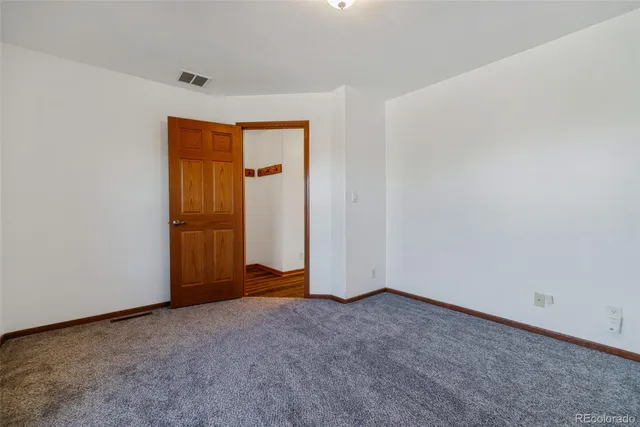 a view of an empty room and closet area