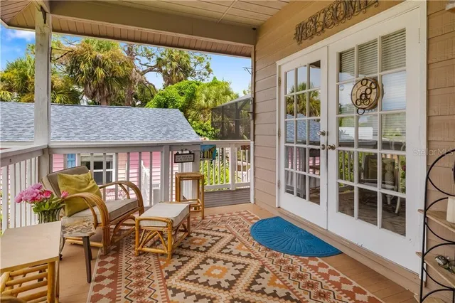 a view of a patio on the deck