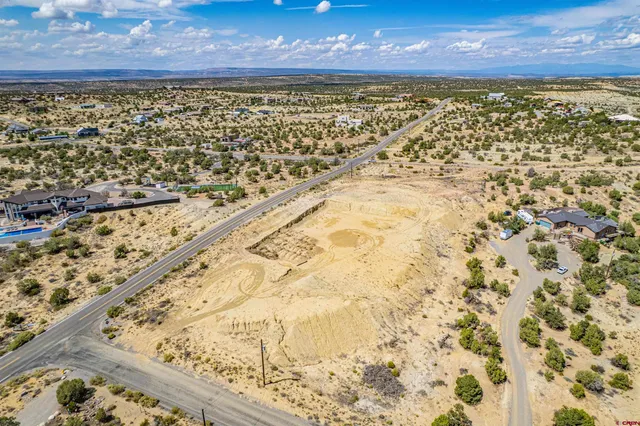 an aerial view of residential houses with city view