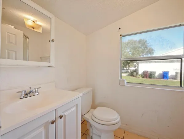 a bathroom with a sink mirror and toilet