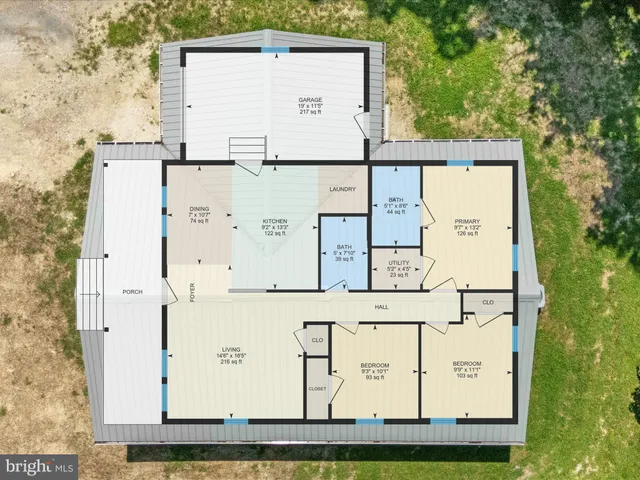 aerial view of a house with white wall and door