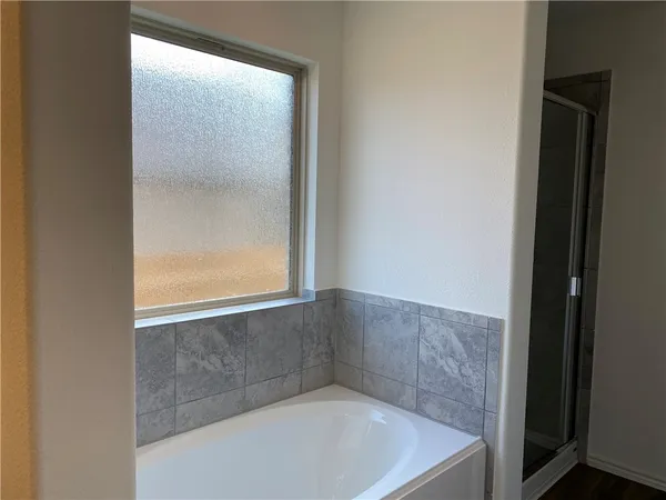 a bathroom with a bathtub