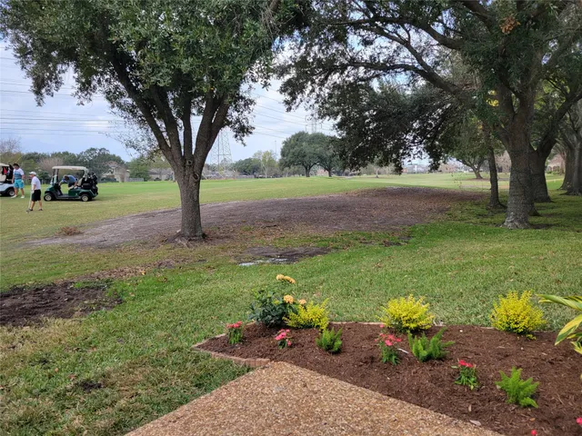 a view of a garden with trees