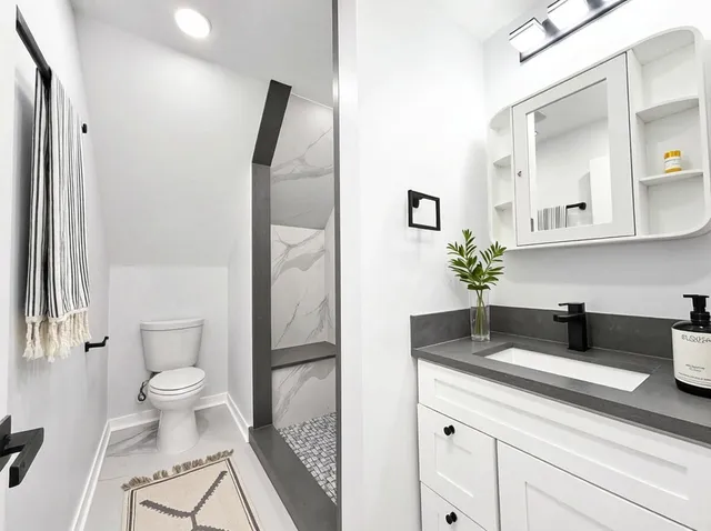 a bathroom with a sink and toilet