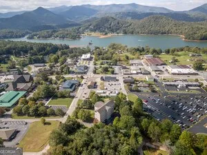 a view of lake and mountain