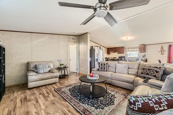 a living room with furniture and a rug