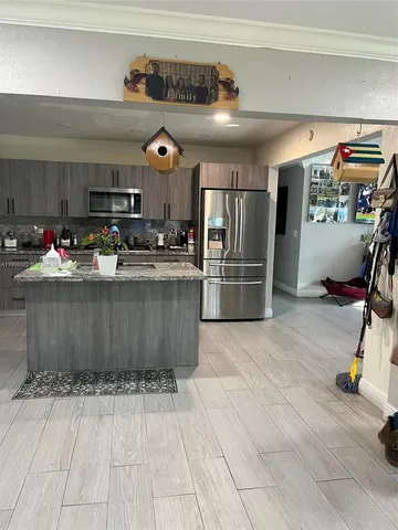 a kitchen with lots of counter top space