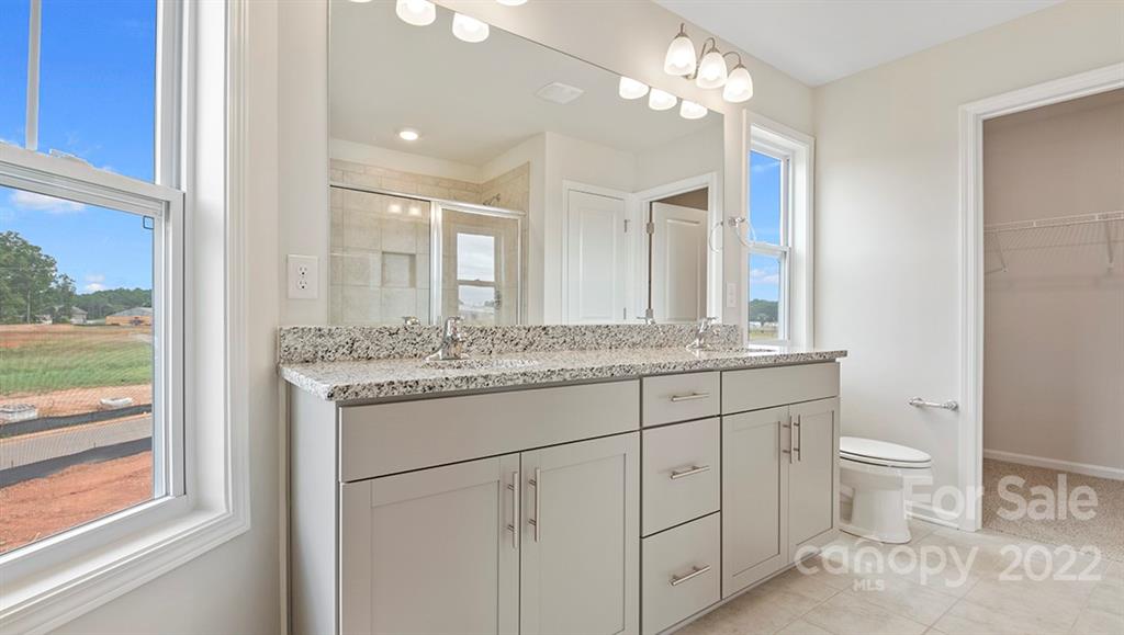 70 Creekview Road Hendersonville, NC 28792 - Photo 25 of 27 a bathroom with a granite countertop sink a toilet and a mirror
