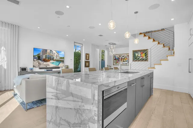 a kitchen with counter top space