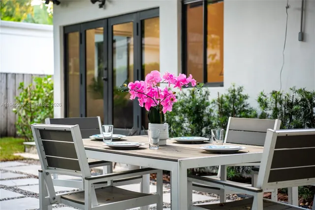 a view of an outdoor seating area