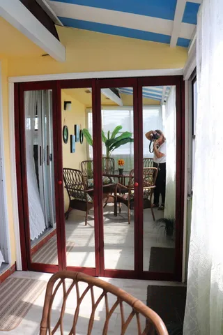 a view of a glass door