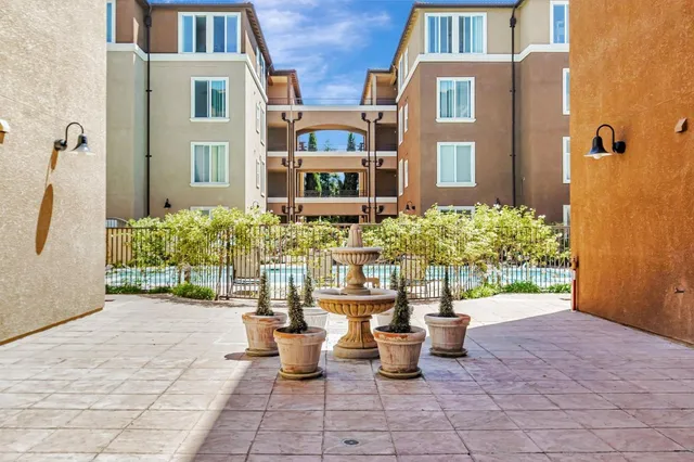 a view of a patio with plants and table potted plants