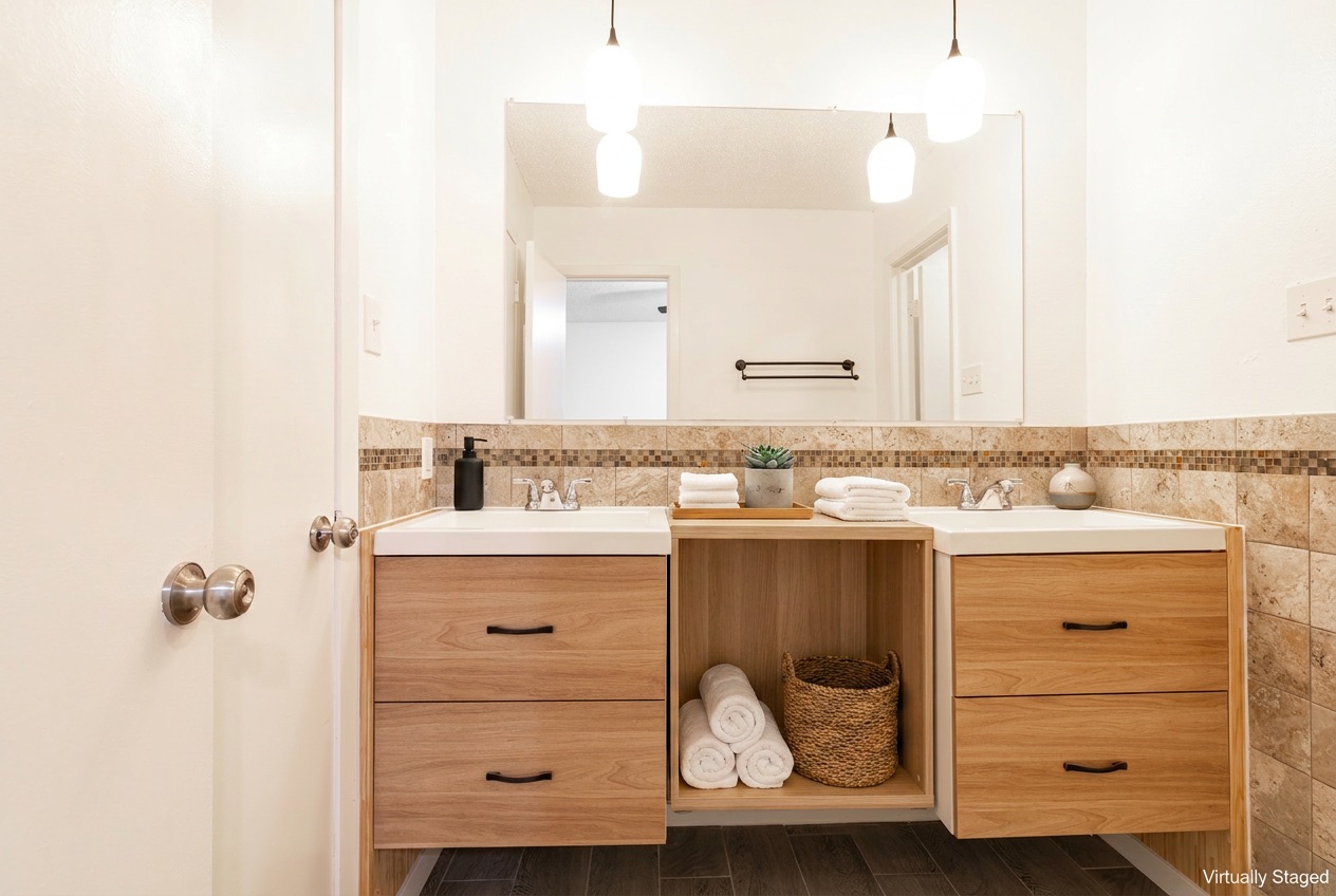 706 Ramble Lane, Unit B Austin, TX 78745 - Photo 10 of 12 a bathroom with a sink and a mirror
