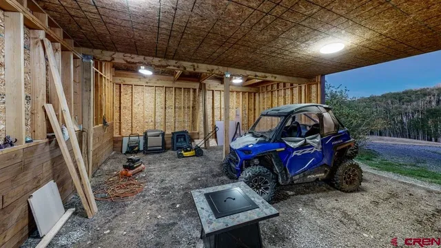 a view of a car in garage
