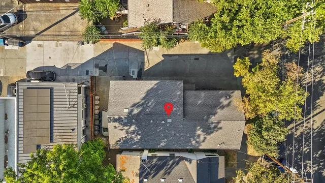 an aerial view of a house