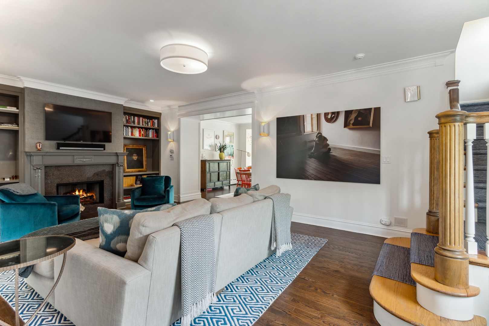 1465 West Cullom Avenue Chicago, IL 60613 - Photo 5 of 54 a living room with fireplace furniture and a flat screen tv