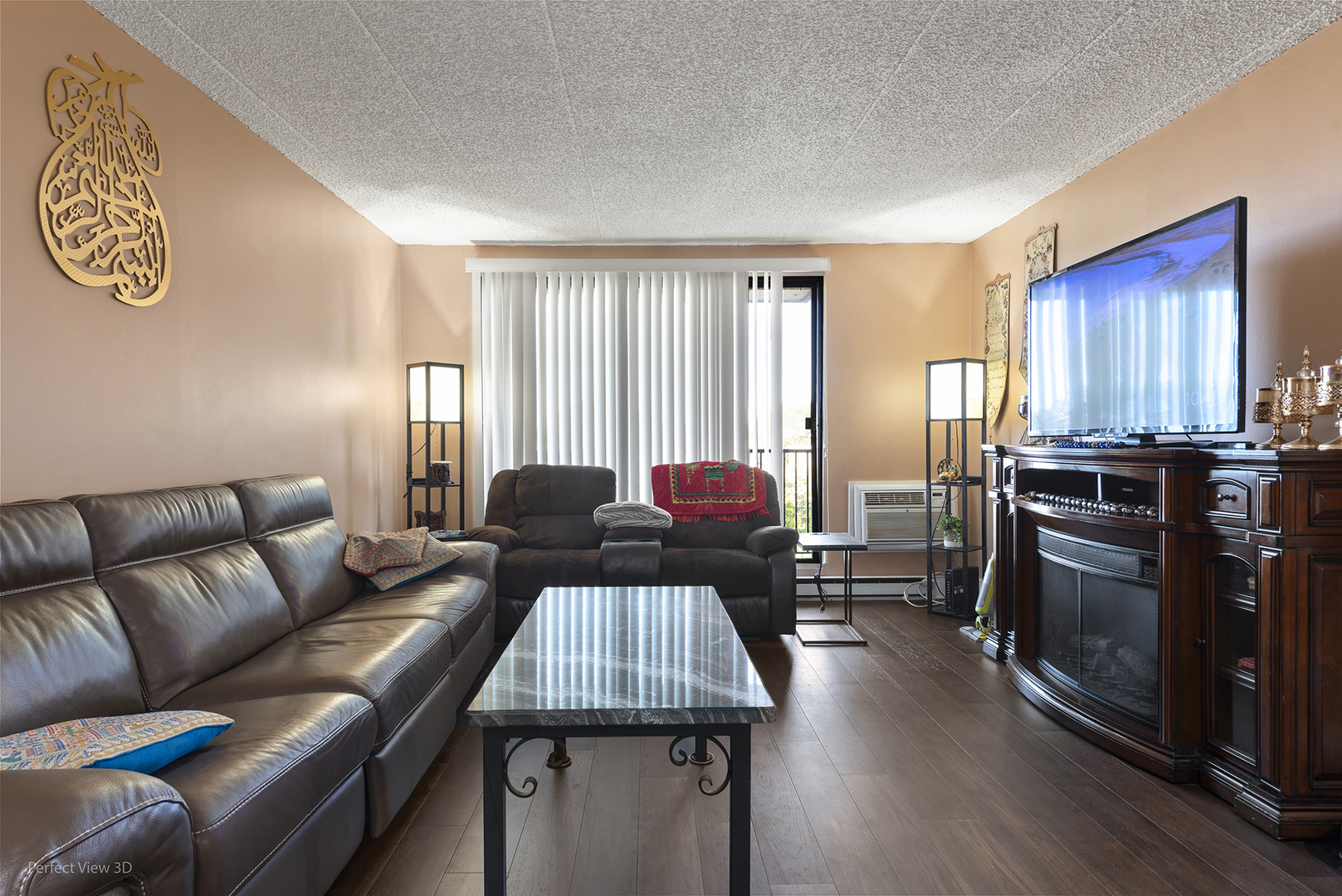 9701 North Dee Road, Unit 5E Niles, IL 60714 - Photo 2 of 18 a living room with furniture and a fireplace
